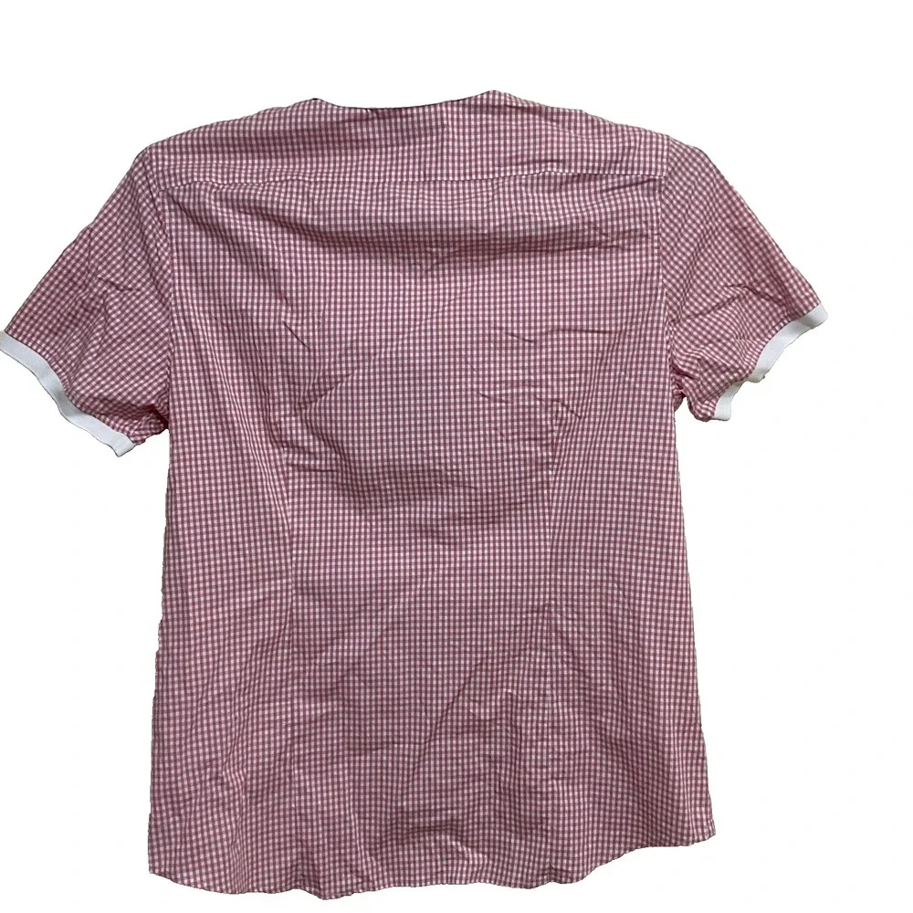 Michael Kors Slim Fit stretch short sleeved  plaid red ‎ white Women's blouse XL